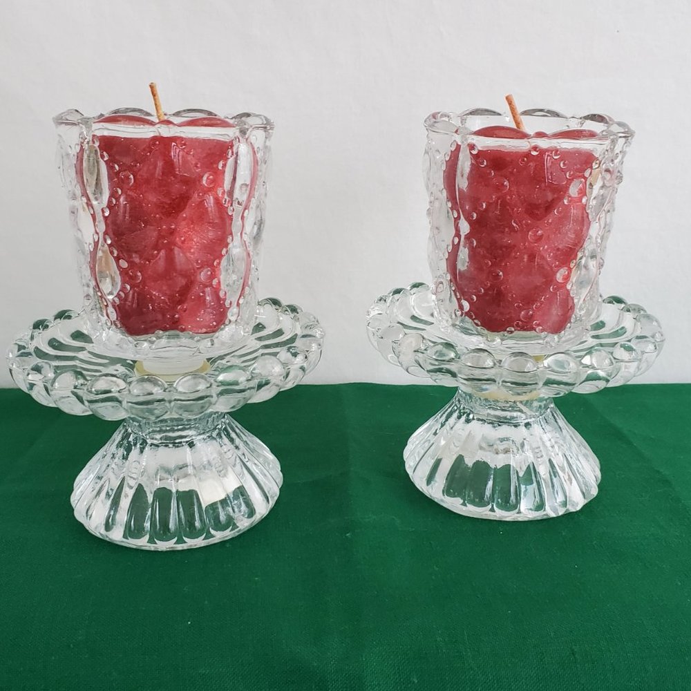 Party Lite Colonial Glass Candle Holders Quilted Peg Votive Cups P9246 Vintage